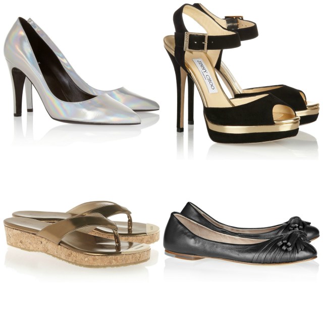 Pierre Hardy pumps was £465 now £279; Jimmy Choo Pence sandals was £250 now £125; Jimmy Choo Pavlova sandals was £495 now £346; Bloch ballet flats was £125 now £62