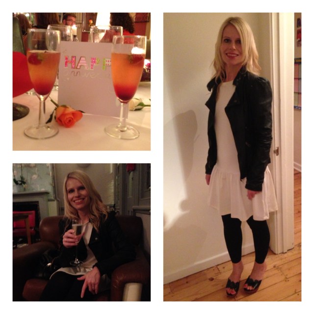 Ready to go out in H&M dress, Zara leather jacket and Miu Miu shoes.